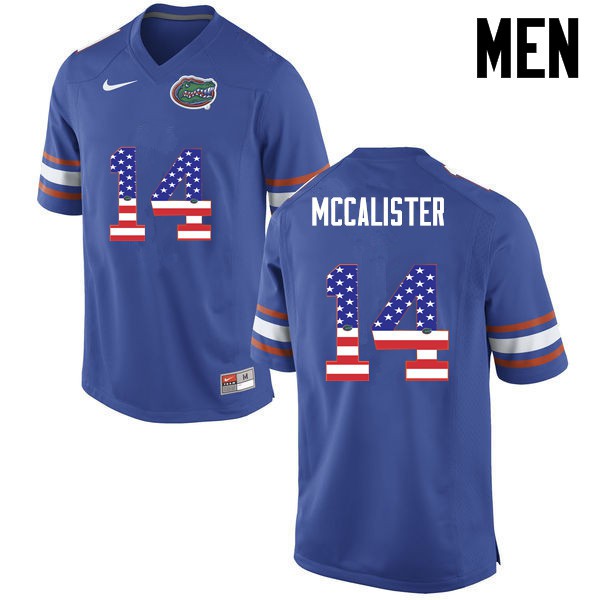 Florida Gators Men #14 Alex McCalister College Football USA Flag Fashion Blue